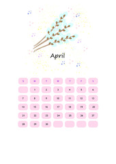 Watercolor calendar for April