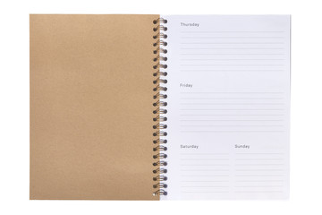 Blank pages of open notebook
