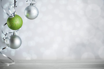 Silver Christmas balls with ribbon