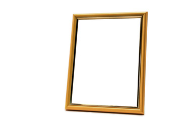 Antique wooden and golden photo frame on an isolated white background