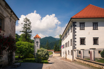 Fototapeta na wymiar Old buildings in Polhov Gradec, Upper Carniola, Slovenia