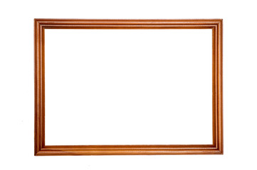 Antique wooden photo frame on an isolated white background