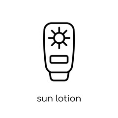 sun lotion icon. Trendy modern flat linear vector sun lotion icon on white background from thin line Camping collection, outline vector illustration