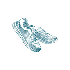 Hand Drawn Sneakers Sketch Symbol isolated on white background. Vector Sport shoes In Trendy Style. Accessories and sport equipment hand drawing sketches elements