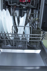 dishwasher interior with dishes