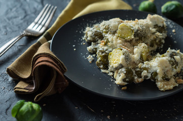 Brussels sprouts baked with cottage cheese in sour cream