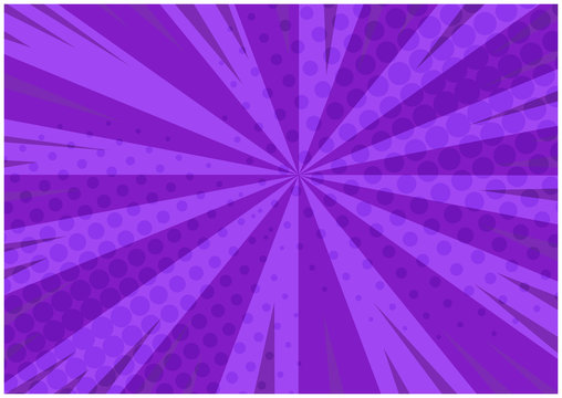 Abstract purple striped retro comic background with halftone corners. Cartoon deep violet background with stripes and halftone pattern for comics book, advertising design, poster, print