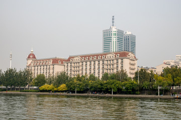 Modern buildings by RIver Haihe in Tianjin
