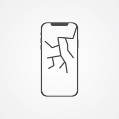 Broken phone screen vector icon sign symbol