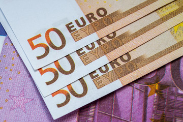 Obraz premium Euro Money Banknotes and cash. 50 and 500 euro