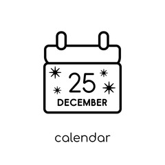 calendar icon. Trendy modern flat linear vector calendar icon on white background from thin line Christmas collection, outline vector illustration