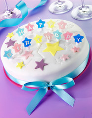 ICED HAPPY BIRTHDAY CAKE ON LILAC