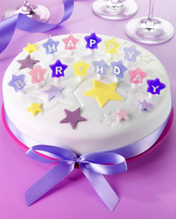 ICED HAPPY BIRTHDAY CAKE ON LILAC