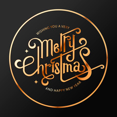 Hand drawn New year and Merry Christmas typography poster. Celebration quotation for web, card, postcard, event icon logo or badge. Vintage style.