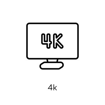 4k icon. Trendy modern flat linear vector 4k icon on white background from thin line Cinema collection