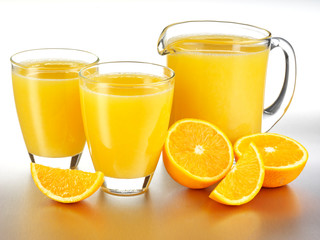 GLASS AND JUG OF ORANGE JUICE