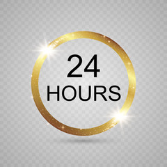 Abstract magical glowing golden banner.Magic circle. Merry Christmas.24 Hours. Round gold shiny frame with light bursts. Gold dust on celebratory banner.