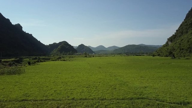 aerial view peanut fields in pictorial valley under blue sky