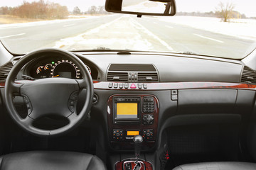 Interior of the car. View of the interior of a modern automobile showing the dashboard