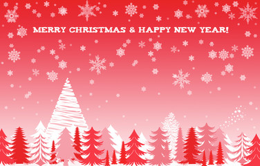 Merry christmas and happy new year forest with snowflakes