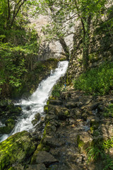Landscape with Iskar Gorge and small waterfall at Vazova trail, Balkan Mountains, Bulgaria