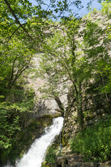 Landscape with Iskar Gorge and small waterfall at Vazova trail, Balkan Mountains, Bulgaria