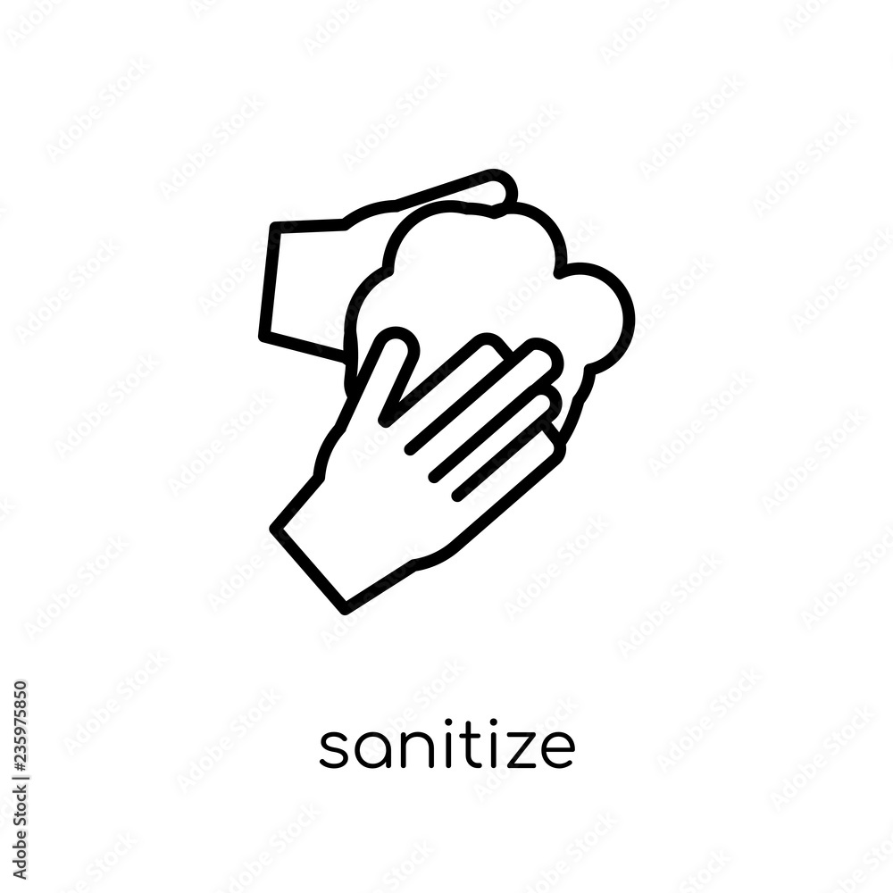 Poster sanitize icon. trendy modern flat linear vector sanitize icon on white background from thin line cle