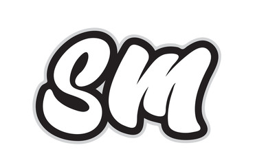 sm s m black and white alphabet letter logo combination icon design