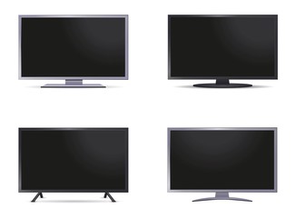 Set of Realistic tv screens on different colors isolated on white background. Vector illustration