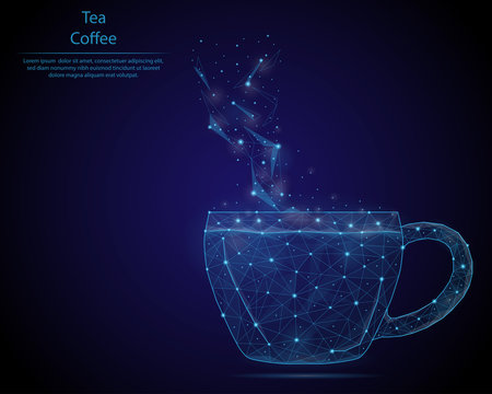 Abstract image of a Cup in the form of a starry sky or space, consisting of points, lines, and shapes in the form of planets, stars and the universe. Low poly vector background.