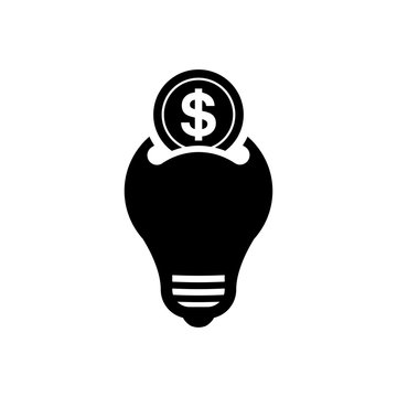 recommend clip art: Icono plano bombilla led como hucha con moneda de dólar en color negro