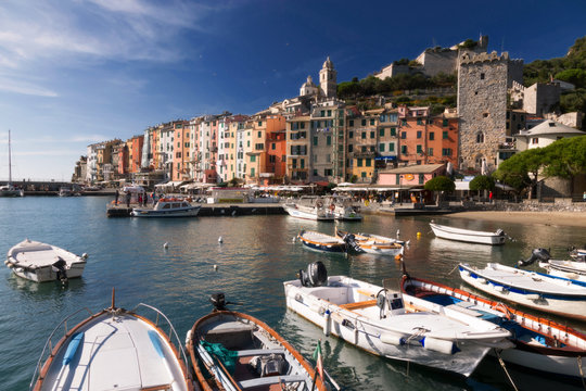 View of Porto Venere town and boats