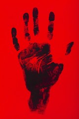 Black Handprint on Red Background