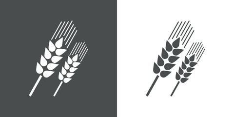 Icono plano espigas de cereales en diagonal en gris y blanco