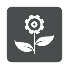 Icono plano engranaje en forma de flor en cuadrado gris