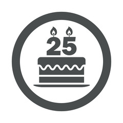 Icono plano tarta de 25 aniversario en círculo color gris