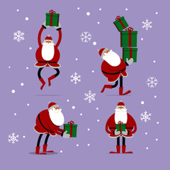 Santa Claus cartoon character set, flat vector illustration collection