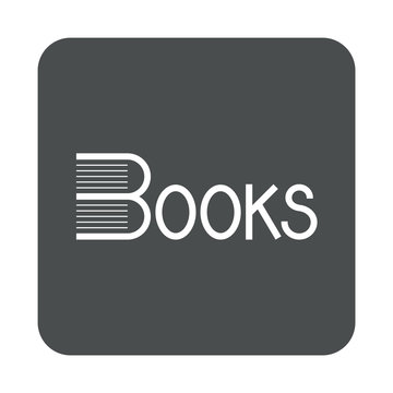 Icono plano texto Books con letra B con libros en cuadrado gris