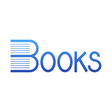 Logotipo con texto Books con letra B con libros en color azul