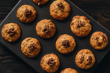 Homemade walnut and cranberry muffins.