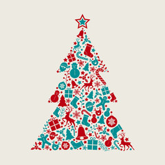 Christmas tree with decorative ornaments. Vector.