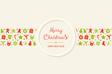 Design of Christmas greeting card with with hand drawn decorations. Vector.