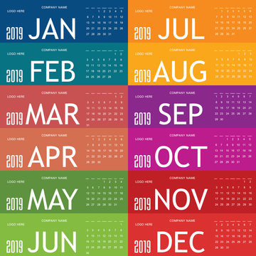 calendar 2019 in colorful illustration