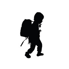 child silhouette walking with bag illustration