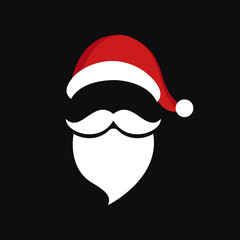 Santa claus hat and beard christmas black background