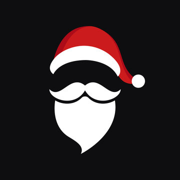Santa Claus Hat And Beard Christmas Black Background