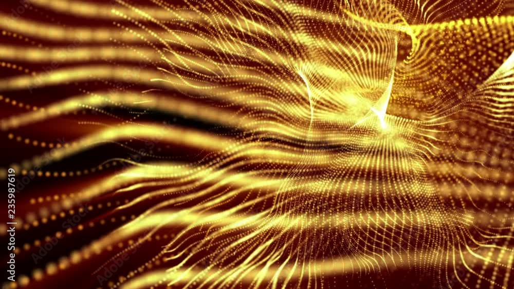 Poster animated looped background of orange glowing particles. 3d render