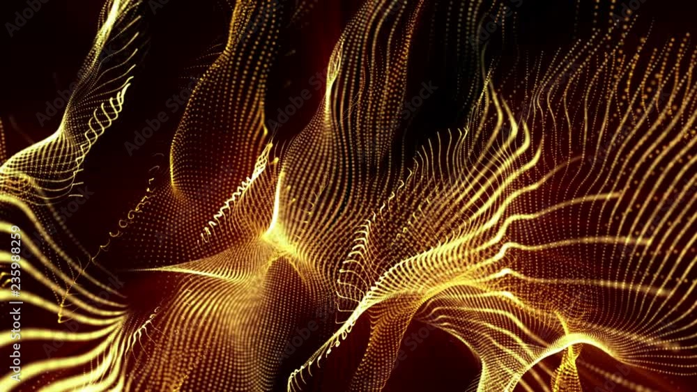 Poster animated looped background of orange glowing particles. 3d render