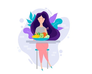 Pretty Girl with Healthy Food. Eating healthy food.Woman having lunch, dinner or breakfast.