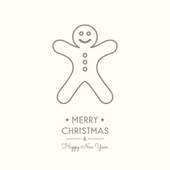 Christmas wishes - hand drawn greeting card with gingerbread cookie. Vector.